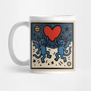 Funny Keith haring, Cats floating in space Mug
